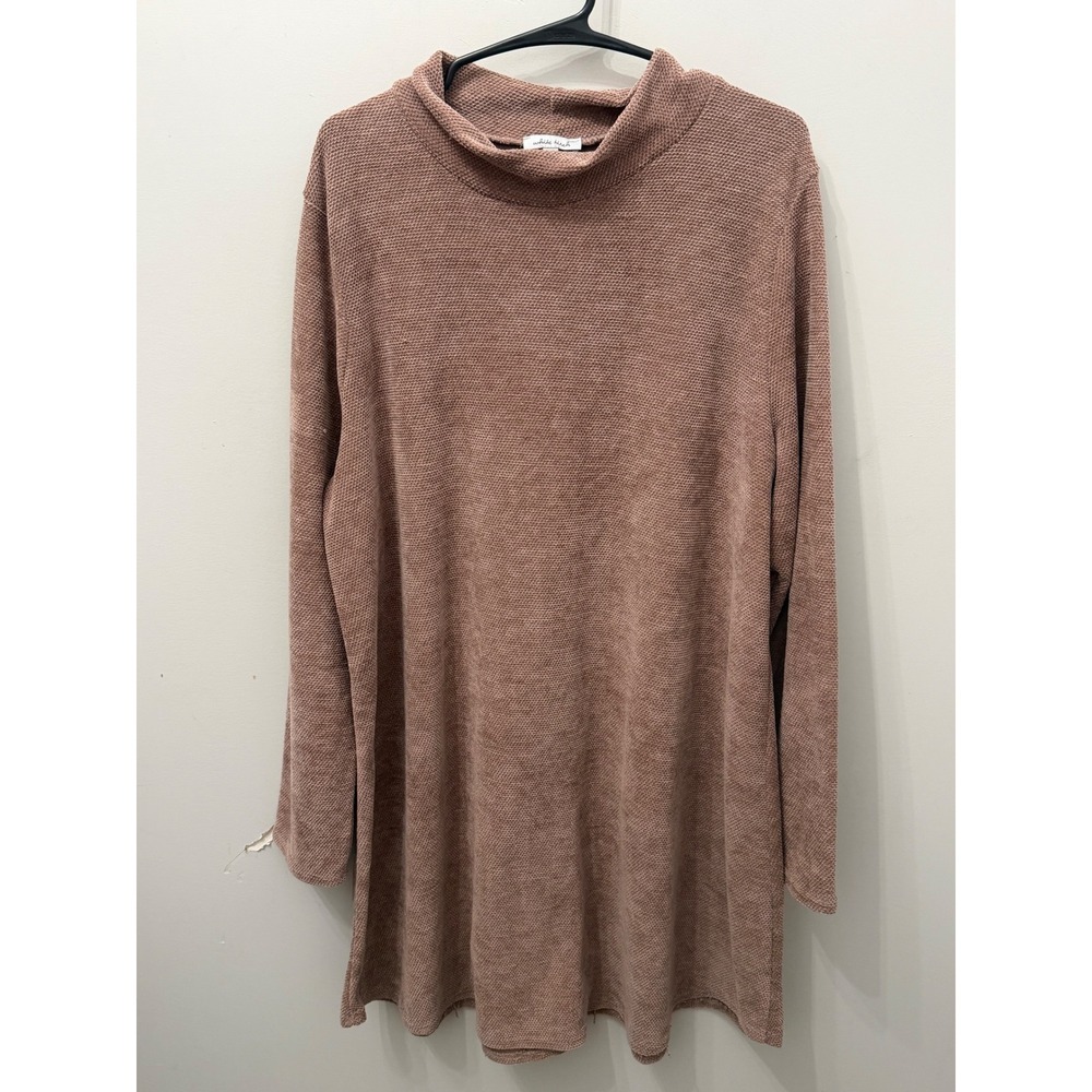 White Birch Women Plus 2X Mauve Chenille Mock Neck Tunic Sweater Leopard Patches